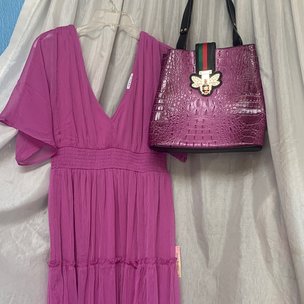 Women's Purple Croc-Texture Tote Bag